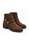 Helena Brown Suede Women's Casual Ankle Belt Detailed Thick Heeled Stylish Modern Boots & Booties