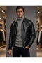 Men's Classic Leather Coat with Elastic Waistband at the Bottom, 100% Genuine Leather, Regular Fit.