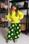 Girls' Cotton Floral Printed Sweatshirt and Polka Dot Printed Sweatpants Top and Bottom Set