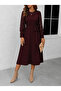 Women's Long Sleeve Crew Neck Belted Waist Midi Waffle Dress