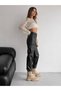 High Waist Cargo Pocket Leather Pants - 2