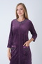Women's Cotton Velvet Zipper Pocket Lace Long Sleeve Dress / Purple 3722 - 5