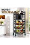 5-Tier Kitchen Storage Rack with Wheels, Microwave Stand with 2 Shelves & 3 Removable Wire Baskets, Carbon Steel Rolling Organizer for Fruit, Vegetables, Pantry & Coffee Bar, Black - 5