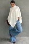 Ecru High-Neck Asymmetrical Cut Women's Poncho Mg2901 - 5