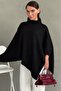 Black High-Neck Asymmetrical Cut Women's Poncho Mg2901 - 5
