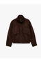 Pocketed Belted Stand Collar Long Sleeve Zippered Suede Look Jacket