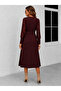Women's Long Sleeve Crew Neck Belted Waist Midi Waffle Dress - 3