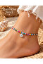 Colorful Glass Bead Design Tarnish-Resistant Coated Anklet