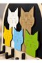 Colorful Cat Themed Mdf Wall Key Hanger with 4 Hangers 22X22 cm - 4
