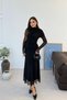 Women's Black High Neck Tulle Evening Dress with Ruffle Detail and Long Sleeves - 5