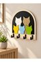 Colorful Cat Themed Mdf Wall Key Hanger with 4 Hangers 22X22 cm