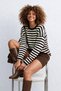 Women's crew neck striped knit sweater - burnt brown