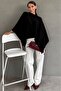 Black High-Neck Asymmetrical Cut Women's Poncho Mg2901 - 4