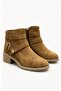 Helena Tan Suede Women's Casual Ankle Belt Detailed Thick Heeled Stylish Modern Boots & Booties