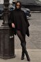 Black High-Neck Asymmetrical Cut Women's Poncho Mg2901
