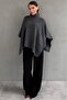Anthracite High-Neck Asymmetrical Cut Women's Poncho Mg2901 - 2