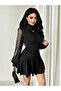 Women's long sleeve turtleneck tulle detail short sandy dress