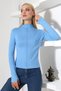 Women's Stretchy Soft Textured High Neck Long Sleeve Finger Loop Blouse - 7
