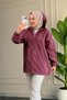 6683 - Stylish, Comfortable, Loose-Fitting Peach Fabric Women's Hooded Jacket with Stone Detail