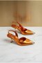 Rwen Women's High Heel Shoes Gold Heel Toe Ironed Leather