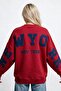 Women's Oversize Sweatshirt Wyo Ny Printed Red – Crew Neck, 3 Thread Rastering - 3
