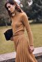 Crew Neck Thick Ribbed Long Knit Dress Kamel 9363-E - 2