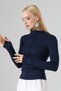 Women's Buzzy Ribbed High Neck Long Sleeve Finger-Looped Blouse - 5