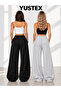 2 Piece Track Pants Set - Black and Gray Loose Leg Oversize Style - 3