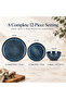 RAH 12-Piece Stoneware Dinner Set, Marble Blue 4 Dinner Plates, 4 Side Plates & 4 Bowls - 3