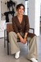 Women's Seasonal Brown Long Knitwear Cardigan - 3