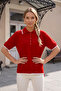 Red Polo Collar Short Sleeve Buttoned Thin Sequined Casual Long Back Knitwear Sweater 60 58 - 6