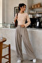 Beige Crew Neck Basic Women's Top