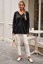 Black V-Neck Cuffed Sleeves Thin Sequined Casual Knitwear Sweater 70 60 - 7
