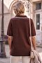 Brown Polo Neck Short Sleeve Buttoned Thin Sequined Casual Long Back Knitwear Sweater 60 58 - 8