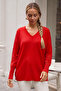 Red V-Neck Cuffed Sleeves Thin Sequined Casual Knitwear Sweater 70 60 - 4