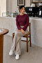 Burgundy Crew Neck Basic Women's Top - 2