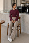 Burgundy Crew Neck Basic Women's Top - 4