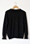 Black Round Neck Ruffle Sleeve Sequined Hem Ribbed Sleeve Top Tulle Stripe Knitwear Sweater 67 60 - 2