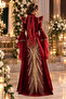 Red Gold Embroidered Velvet Kaftan with Bindall, Size 36-38 - 2