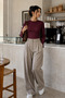 Burgundy Crew Neck Basic Women's Top - 3