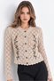 Beige Floral Embroidered Openwork Knitwear Cardigan - 2