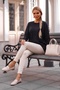 Black Round Neck Cuffed Sleeves Thin Sequined Casual Knitwear Sweater 70 65 - 7