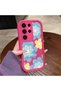 Samsung Galaxy S23 Ultra Compatible Pink Red Silicone Case Shockproof Camera Protection Flower Pattern