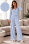Women's Buttoned V-Neck Cardigan and Wide-Leg Trousers - 2