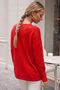 Red V-Neck Cuffed Sleeves Thin Sequined Casual Knitwear Sweater 70 60 - 8