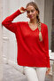 Red V-Neck Cuffed Sleeves Thin Sequined Casual Knitwear Sweater 70 60 - 3
