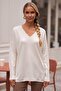 Ecru V-Neck Cuffed Sleeves Thin Sequined Casual Knitwear Sweater 70 60 - 5