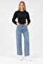 Black Crew Neck Long Sleeve Crop Blouse - 2