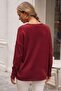 Burgundy V-Neck Cuffed Sleeves Thin Sequined Casual Knitwear Sweater 70 60 - 8