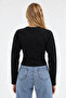 Black Crew Neck Long Sleeve Crop Blouse - 3
